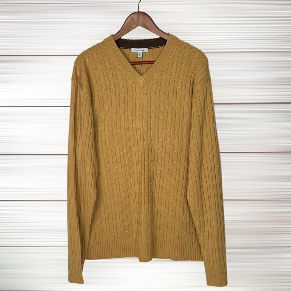 NWT Oleg Cassini Classic V-neck Cable Knit Sweater Pullover Camel color size XXL